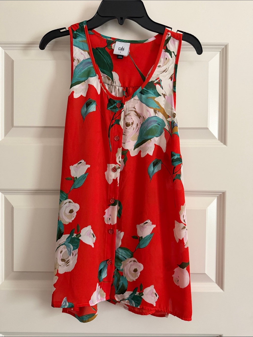 CAbi Red Floral Button-Front Tank Top